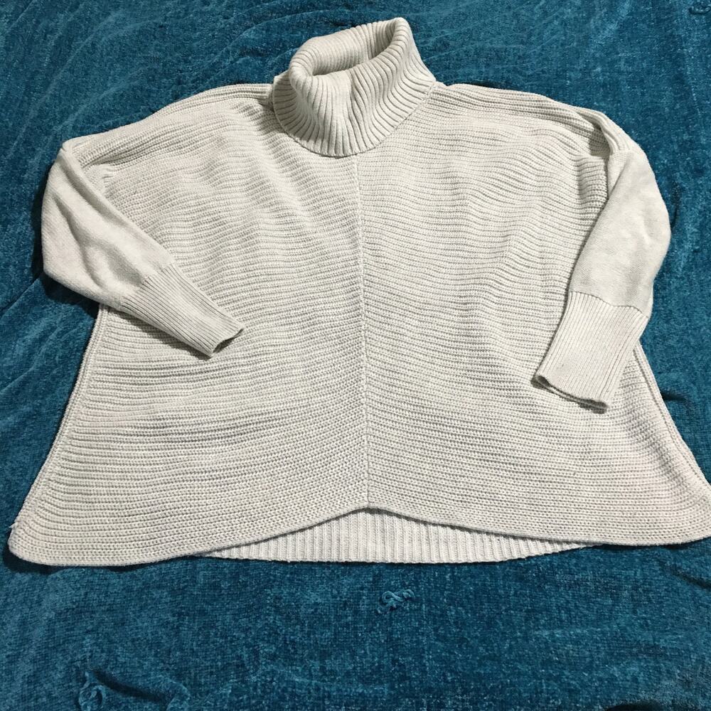 RACHEL ZOE Med Creamy/Grey Ribbed Turtleneck Sweater Cotton Blend High-Low